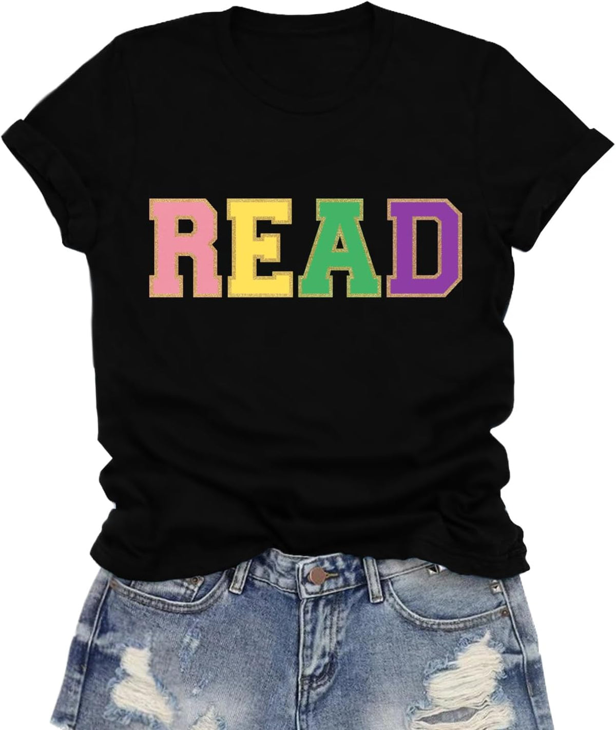 Womens Reading Shirts Read Printing T-Shirt Reader Tee Teacher Tops - Black