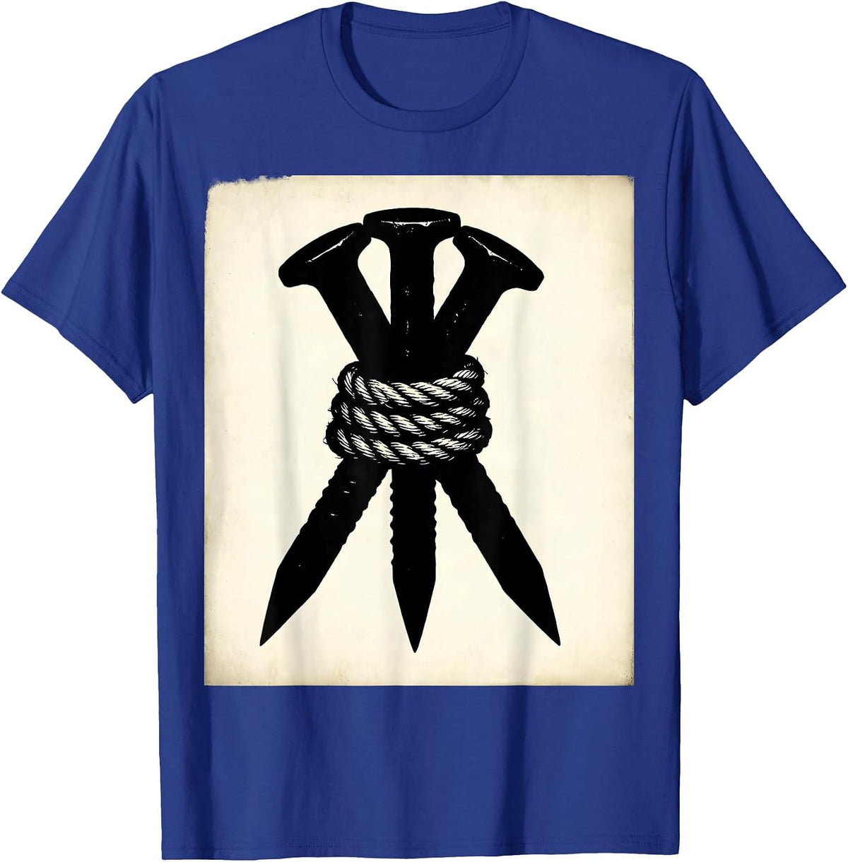 Men's Three Nails Cross Bound Rope Christian Graphic T-Shirt - Royal Blue