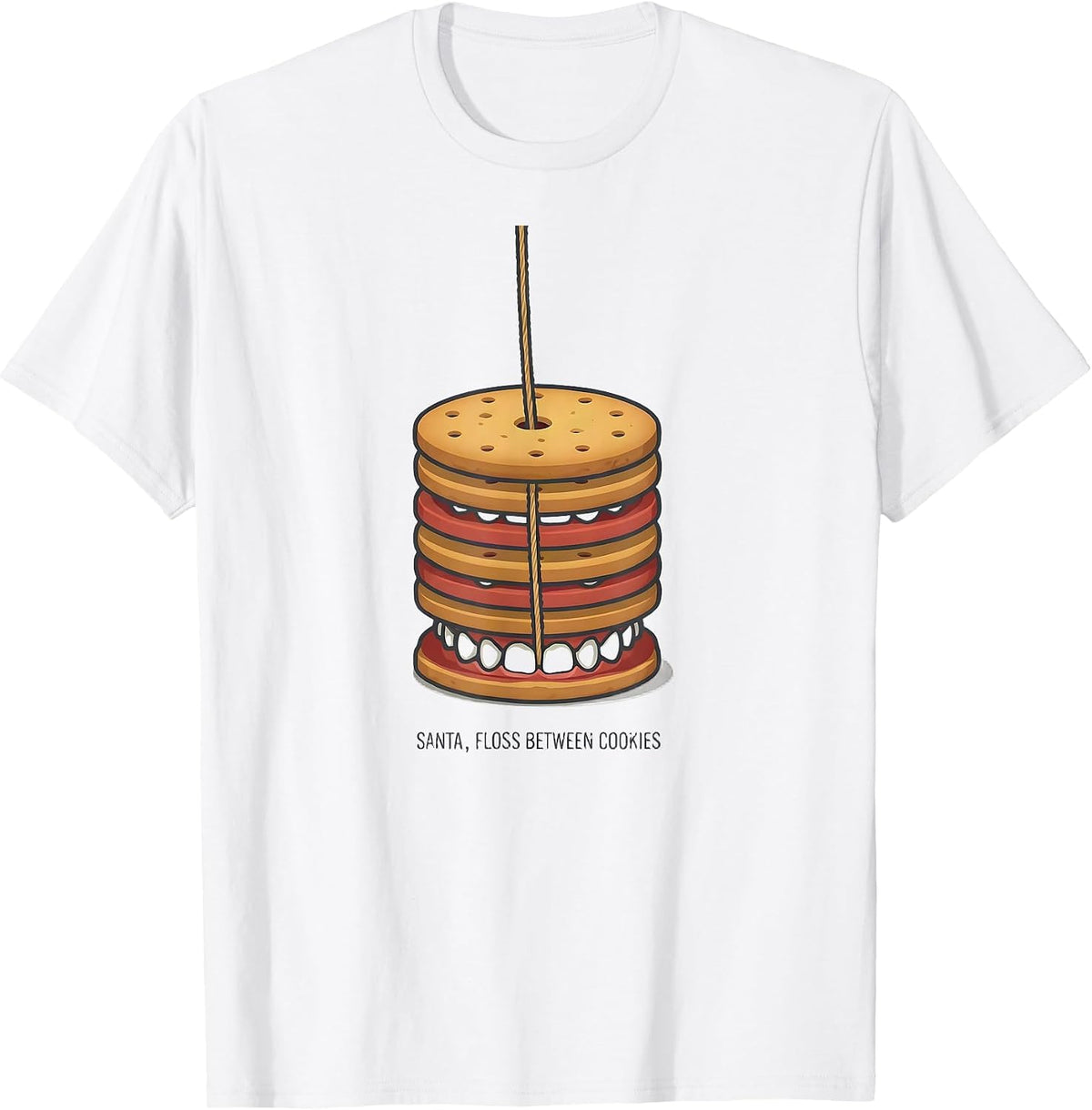 Santa, Floss Between Cookies Funny Dental Christmas Dentist T-Shirt - White