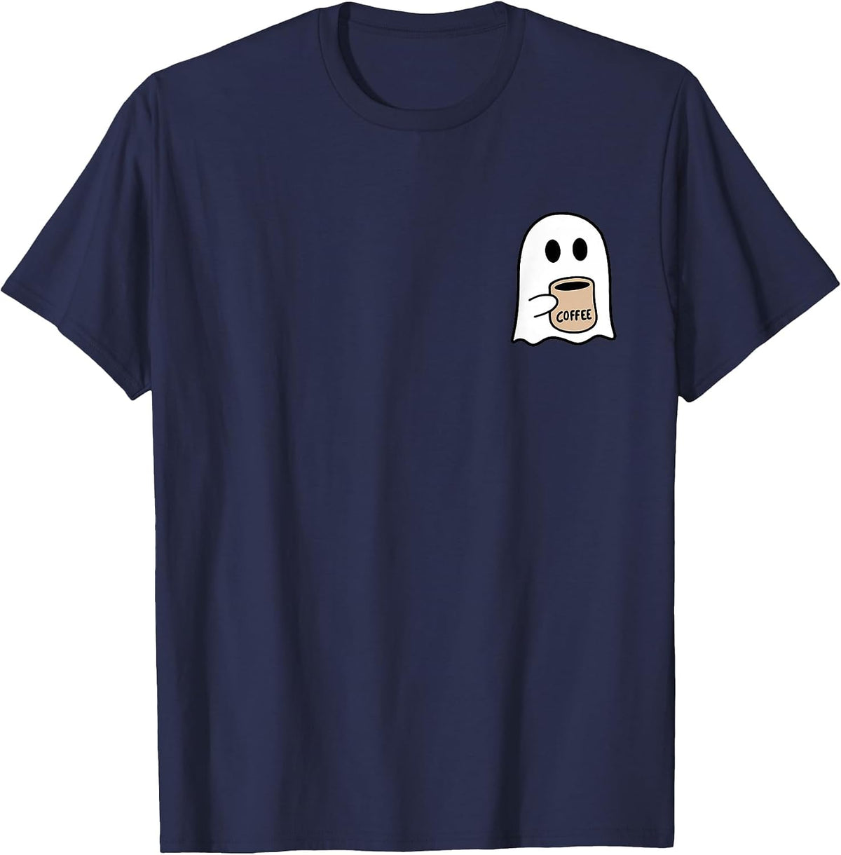 Ghost Drinking Coffee Funny Halloween Costume Coffee Lover T-Shirt - Navy Blue
