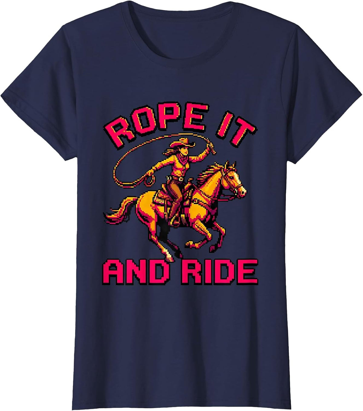 Women's Rope It and Ride Western Cowgirl Design T-Shirt - Navy Blue