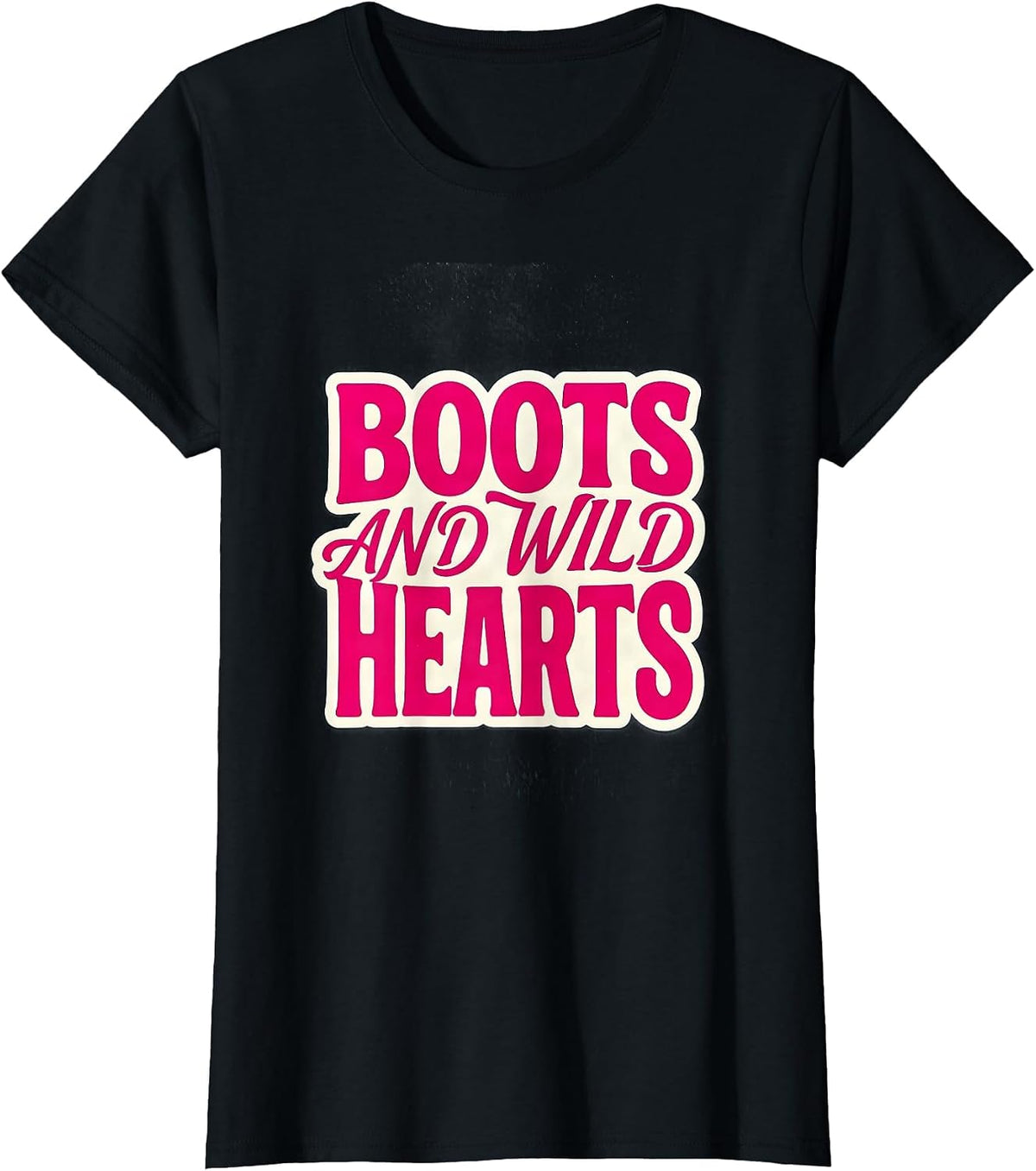 Boots and Wild Hearts Cowboy Design T-Shirt - Black