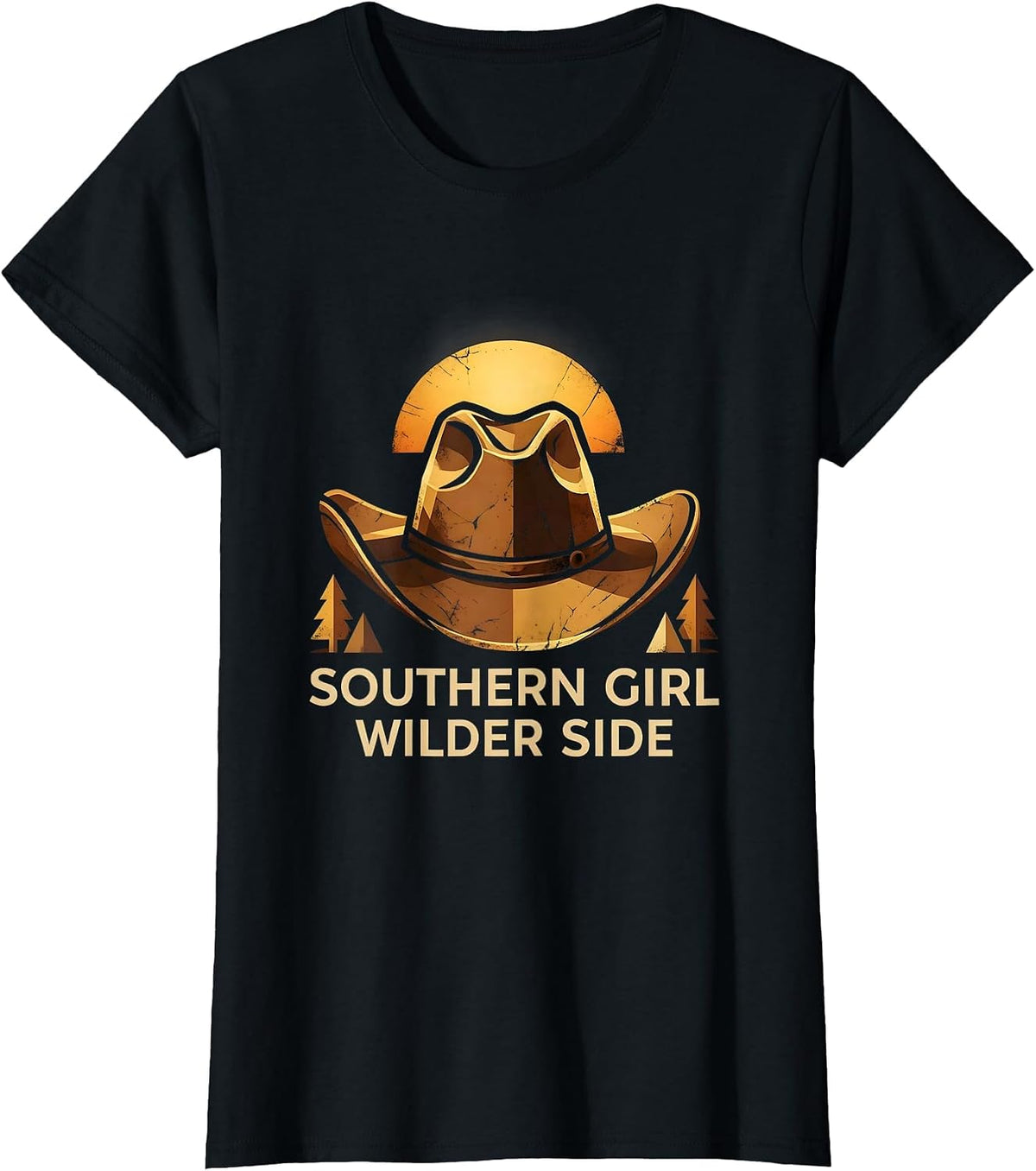 Women's Southern Girl Wilder Side Cowboy Design T-Shirt - Black