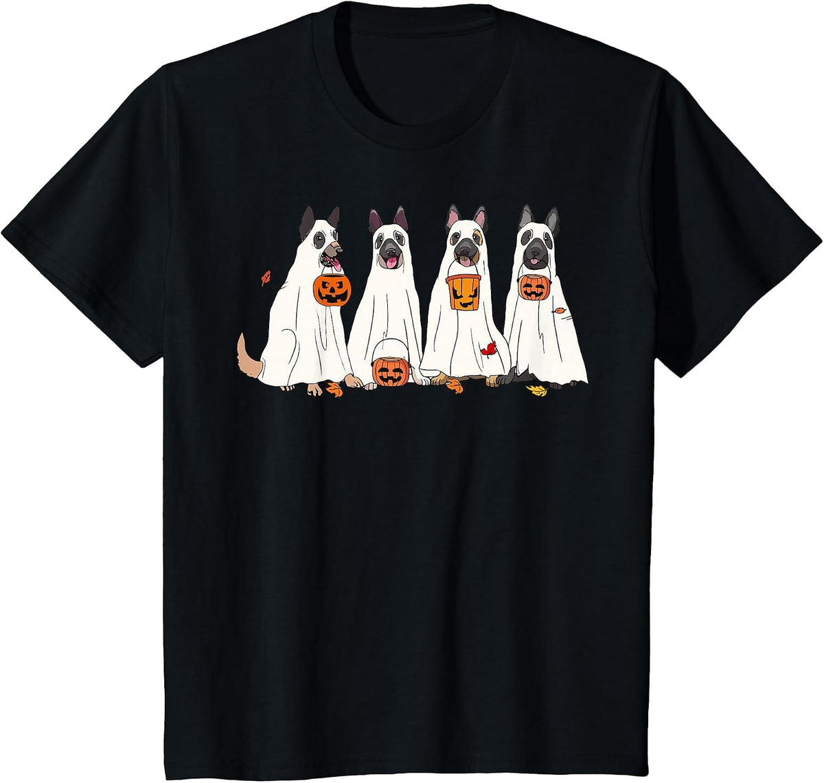 Dog Halloween Trick Or Treat Boo Ghost Pumpkin Malinois Dogs T-Shirt - Black
