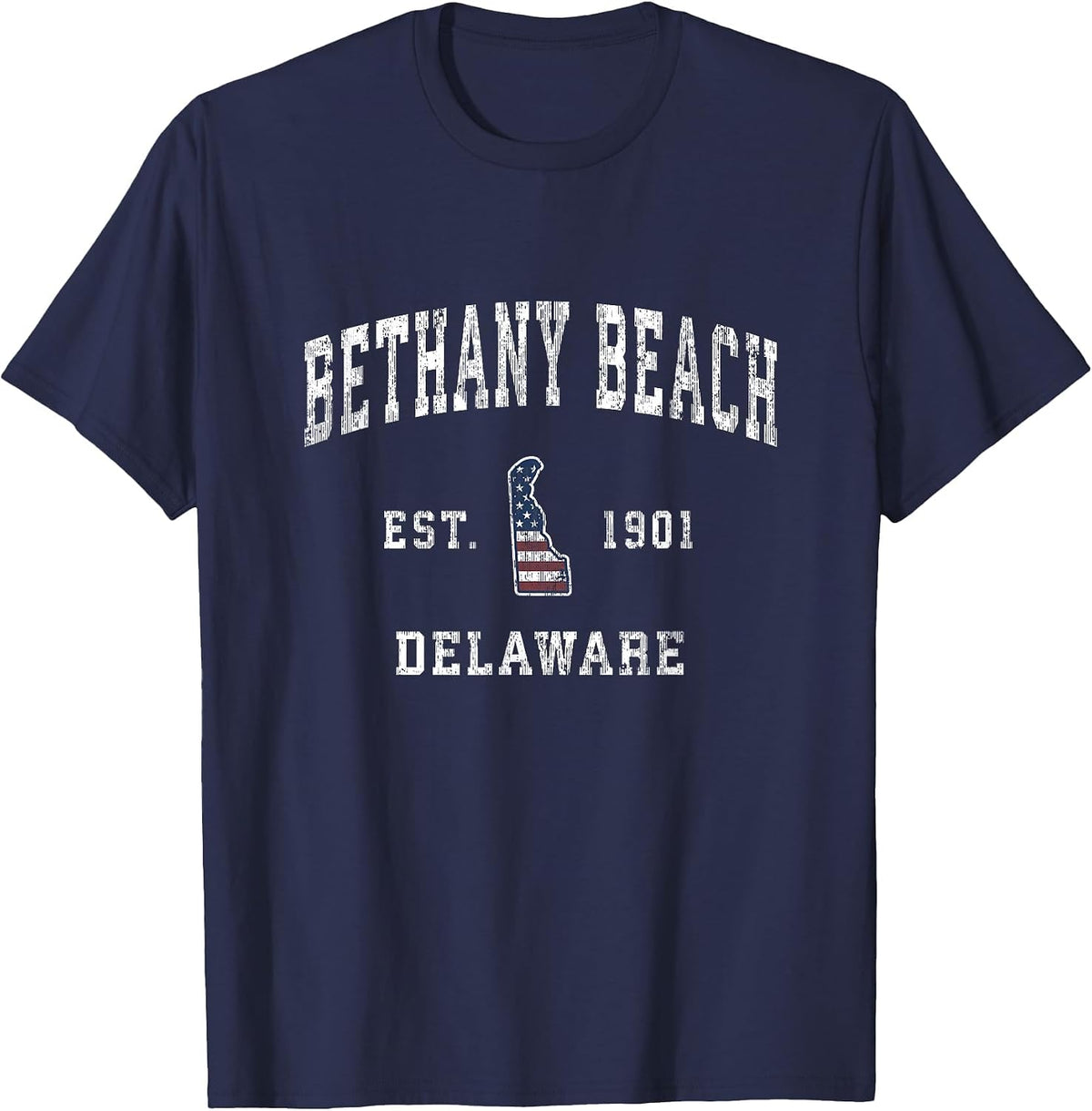 Bethany Beach Delaware DE Vintage American Flag Design T-Shirt - Navy Blue