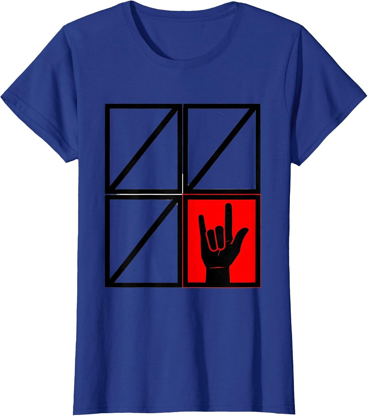 Women's ASL Numeral One Handshape Geometric Deaf Awareness T-Shirt - Royal Blue