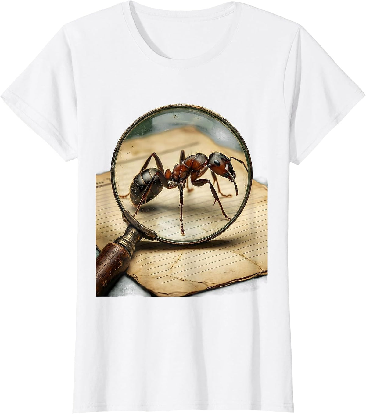 Magnifying Glass Ant Science Teacher Graphic T-Shirt - White