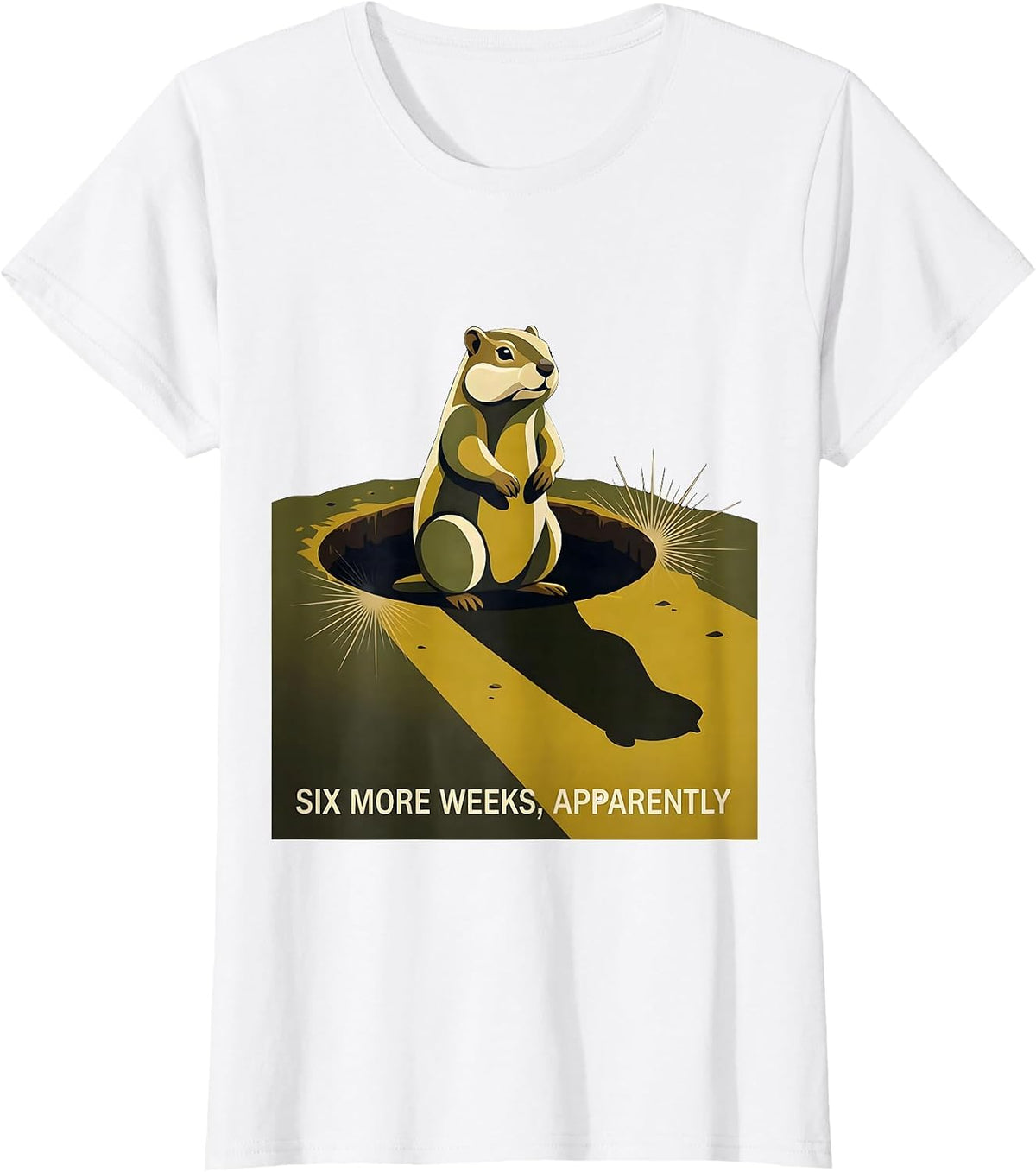 Six More Weeks Apparently Midcentury Modern Groundhog Humor T-Shirt - White