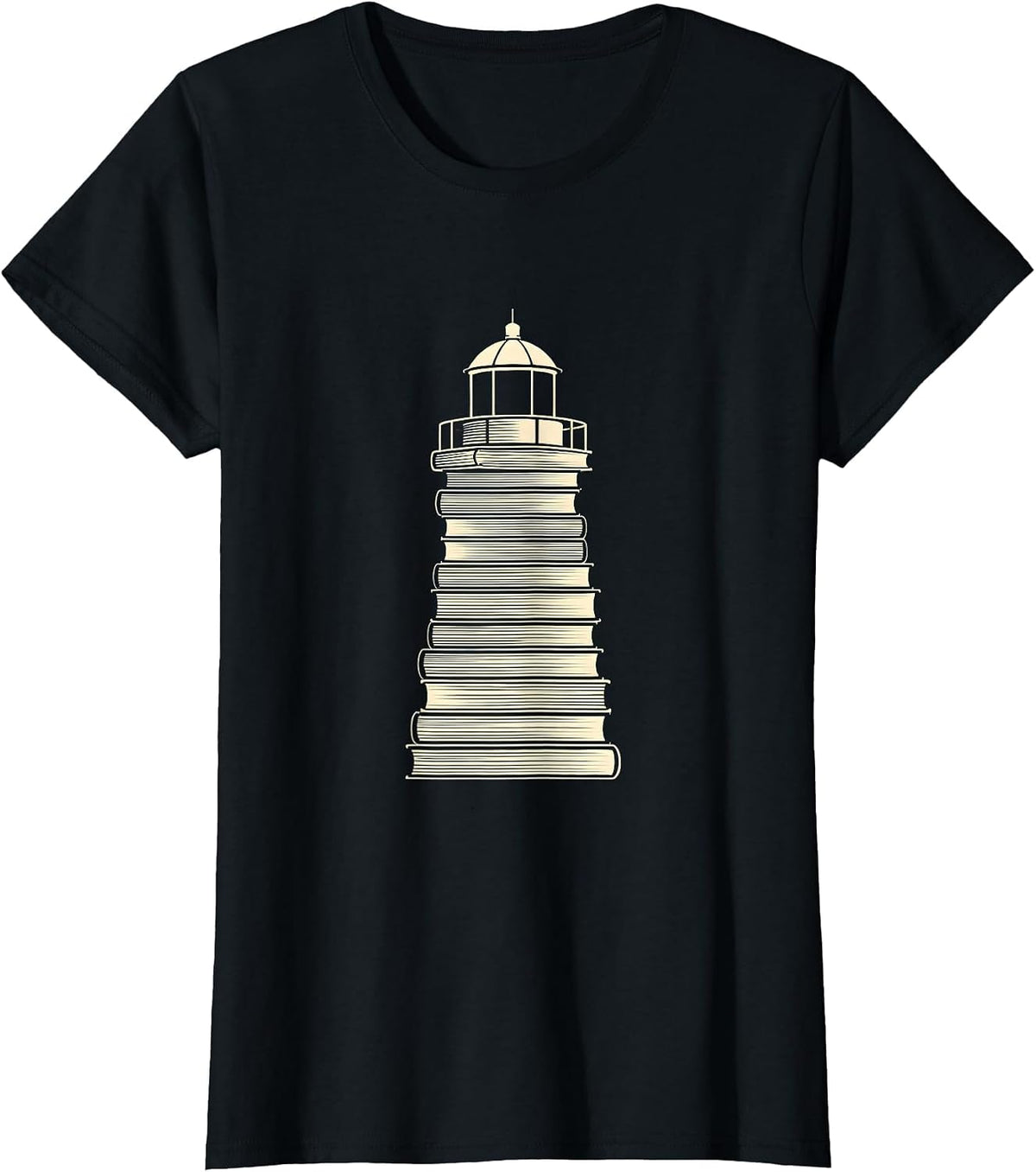 Reading Teacher Lighthouse Built from Stacked Books T-Shirt - Black
