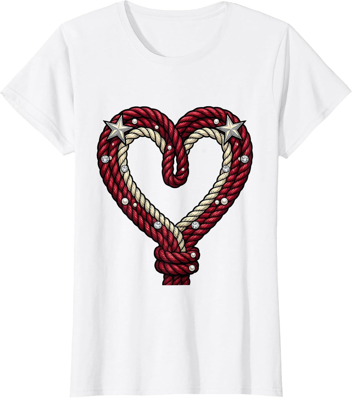 Women's Western Lasso Heart Graphic Tee T-Shirt - White