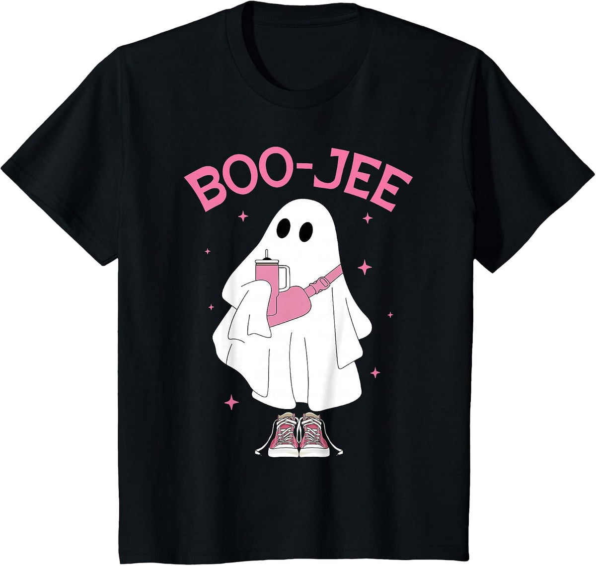 Boo-JEE Spooky Season Ghost Pink Halloween Pumpkin Boujee T-Shirt - Black