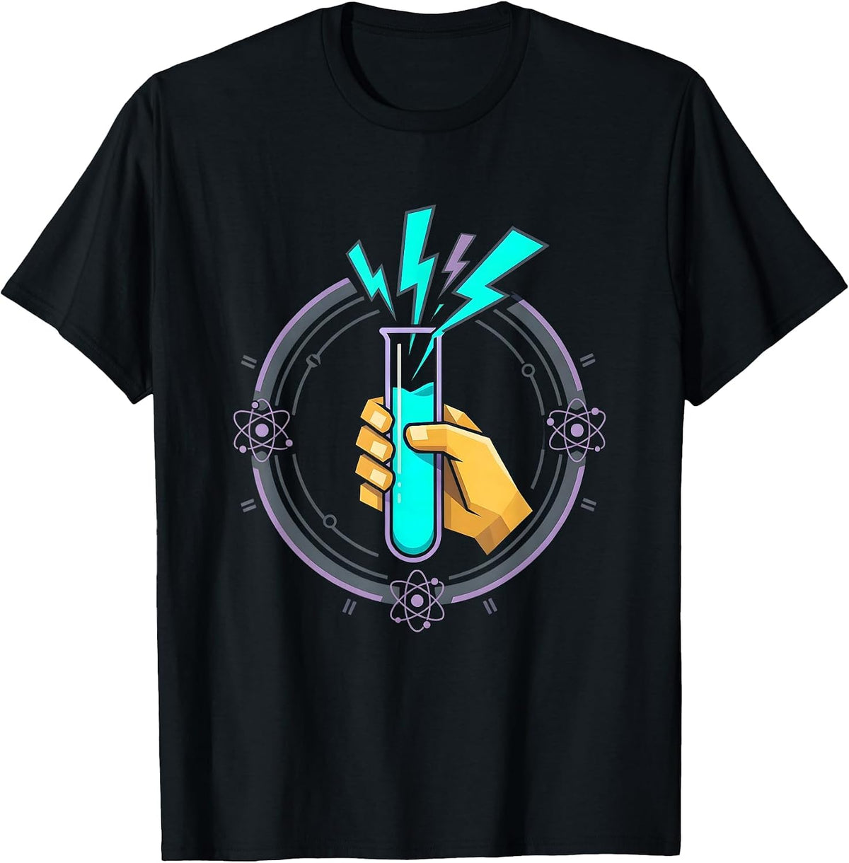 Men's Neon Teacher Science Test Tube Graphic T-Shirt - Black