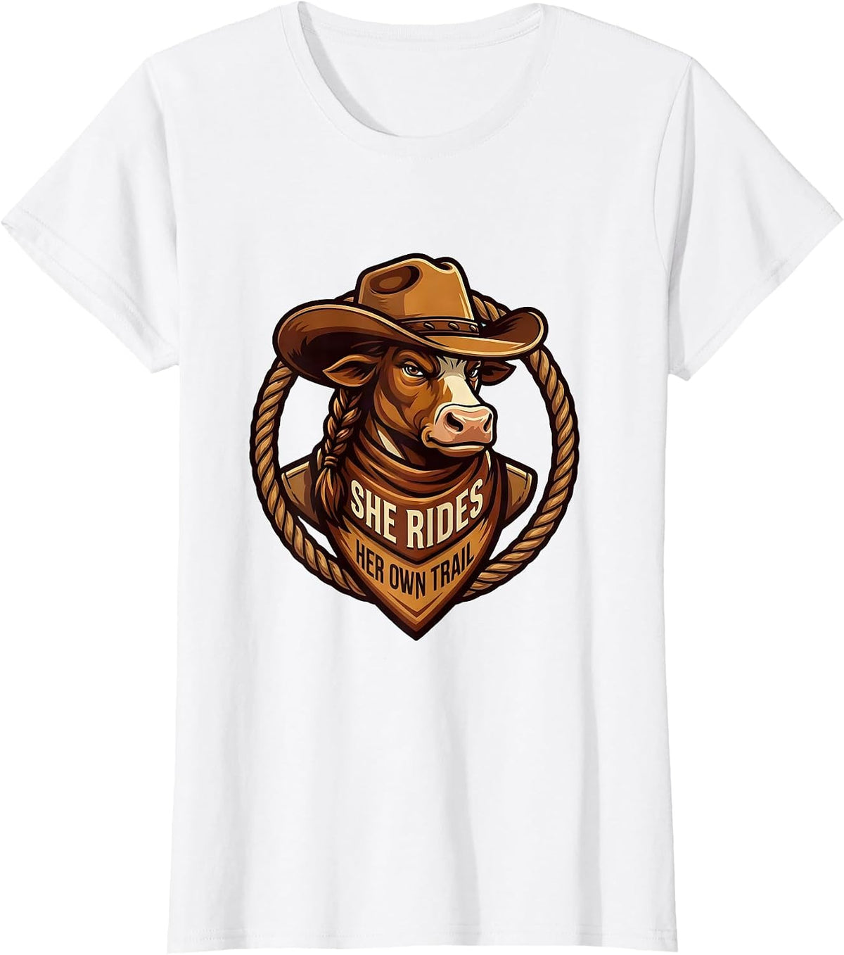 Women's She Rides Her Own Trail Cowgirl Design T-Shirt - White