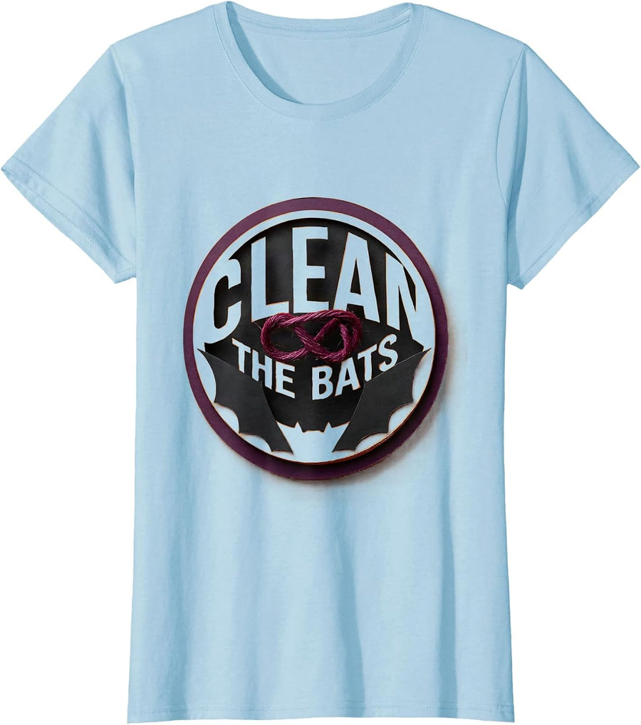 Women's Clean the Bats Funny Dental Halloween Dentist Hygienist T-Shirt - Baby Blue