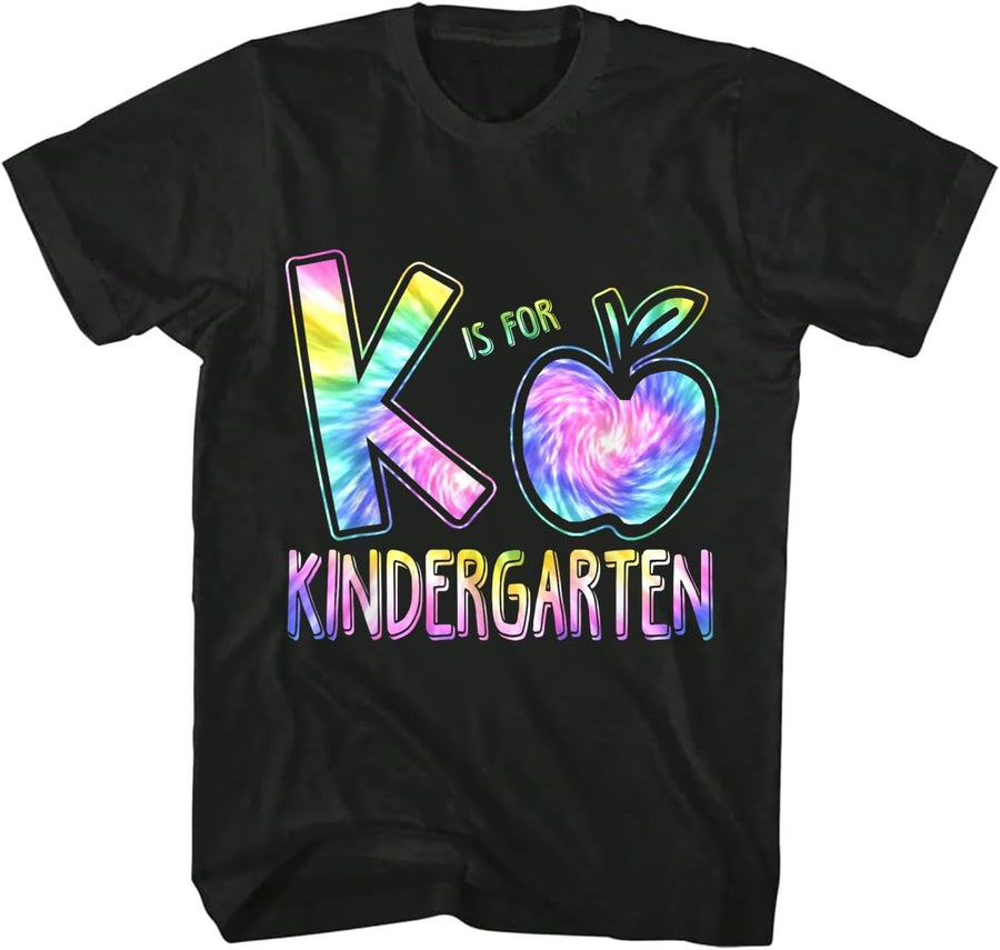 100% Cotton K is for Kindergarten Teacher Tie Dye Back to School Kinder T-Shirt - As Pictured