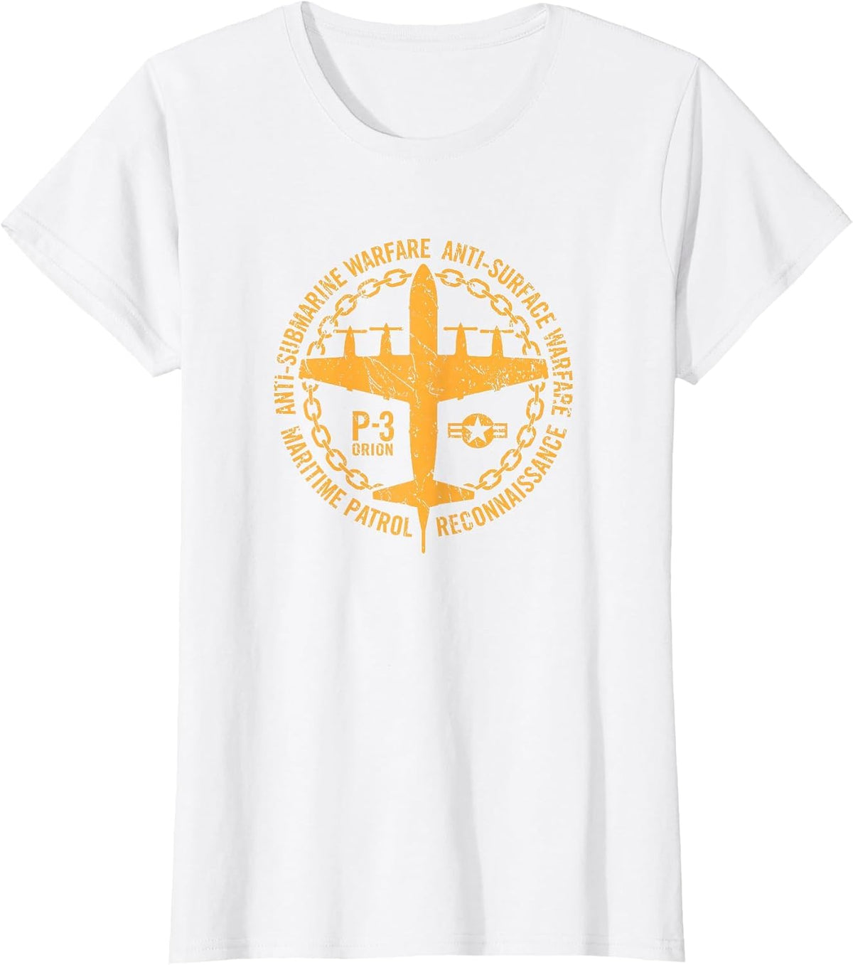 P-3 Anti-Submarine Warfare Patrol Aircraft Distressed Design T-Shirt - White