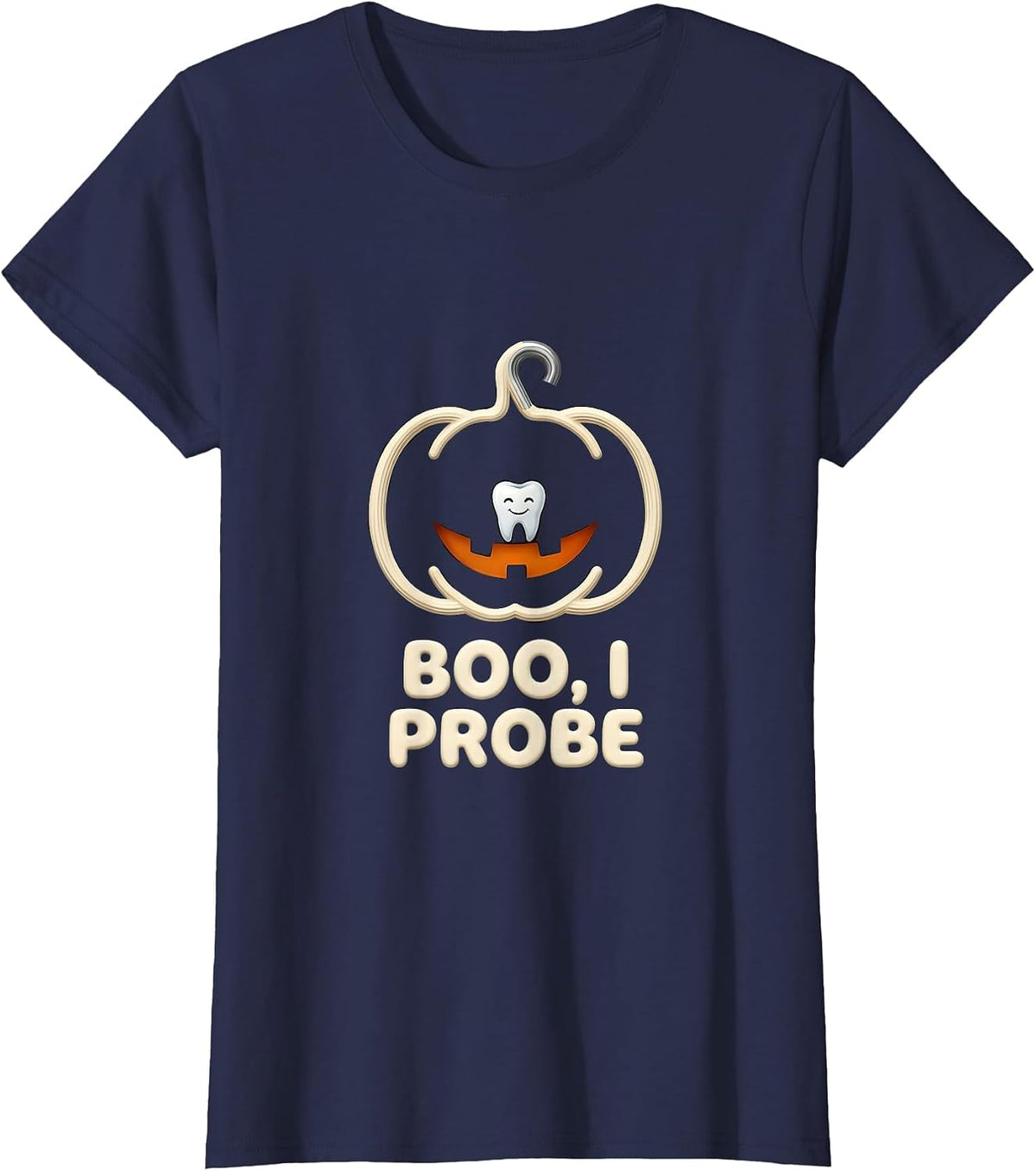 Women's Boo I Probe Funny Dental Hygienist Halloween Fall Humor T-Shirt - Navy Blue