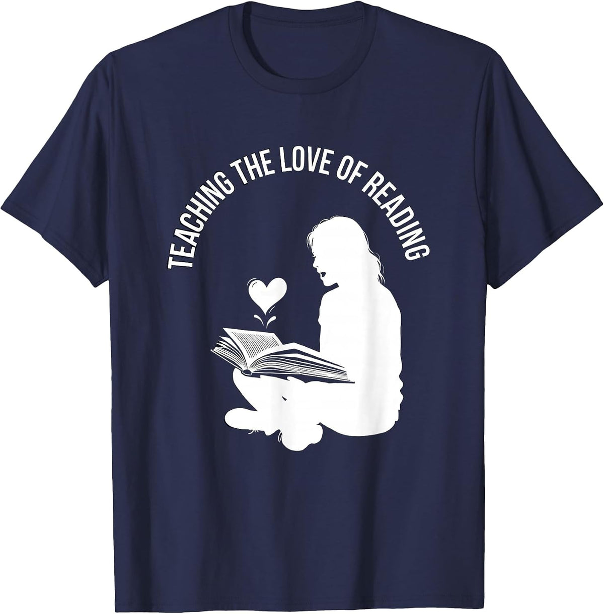 Teaching the Love of Reading Teacher Design T-Shirt - Navy Blue