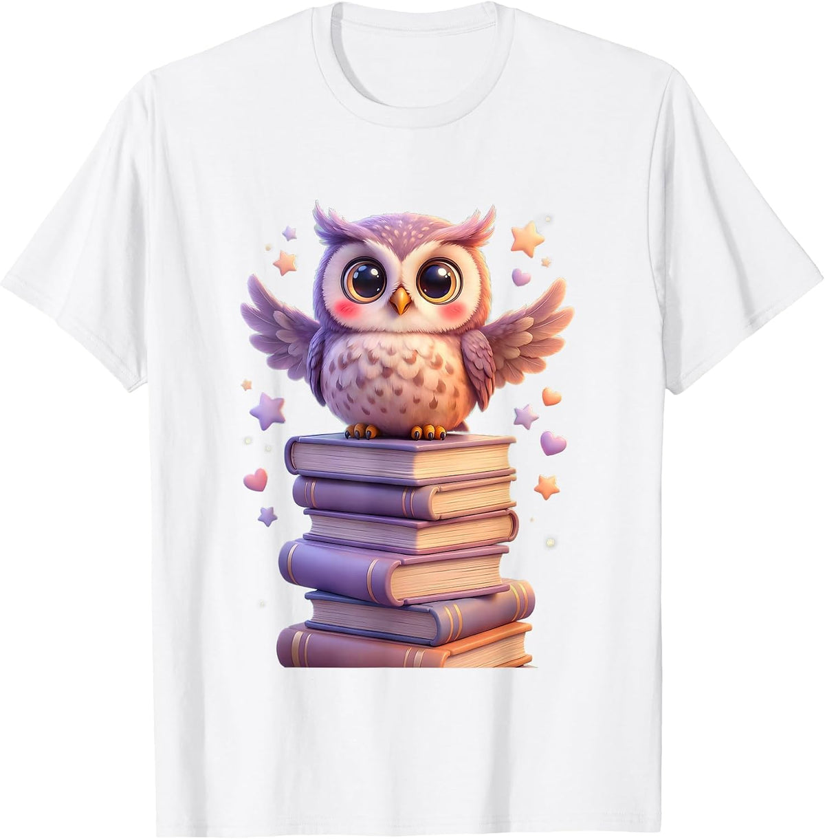 Men's Wise Owl Perched on Stack of Books Illustration T-Shirt - White