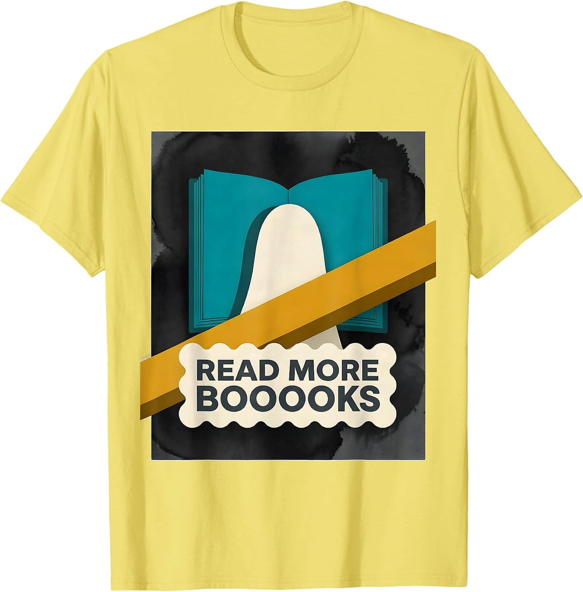 Men's Read More Booooks Midcentury Modern Ghost Book Lover T-Shirt - Lemon Yellow