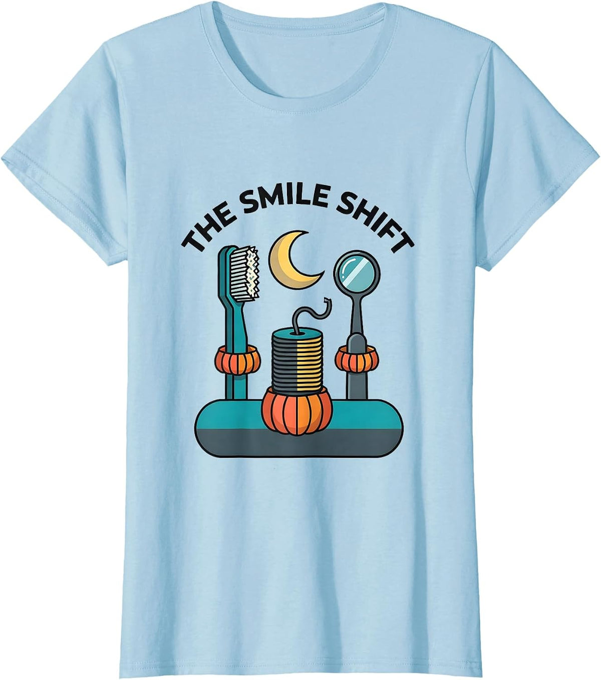 Women's The Smile Shift Flat Vector Halloween Dentist Costume Dental T-Shirt - Baby Blue