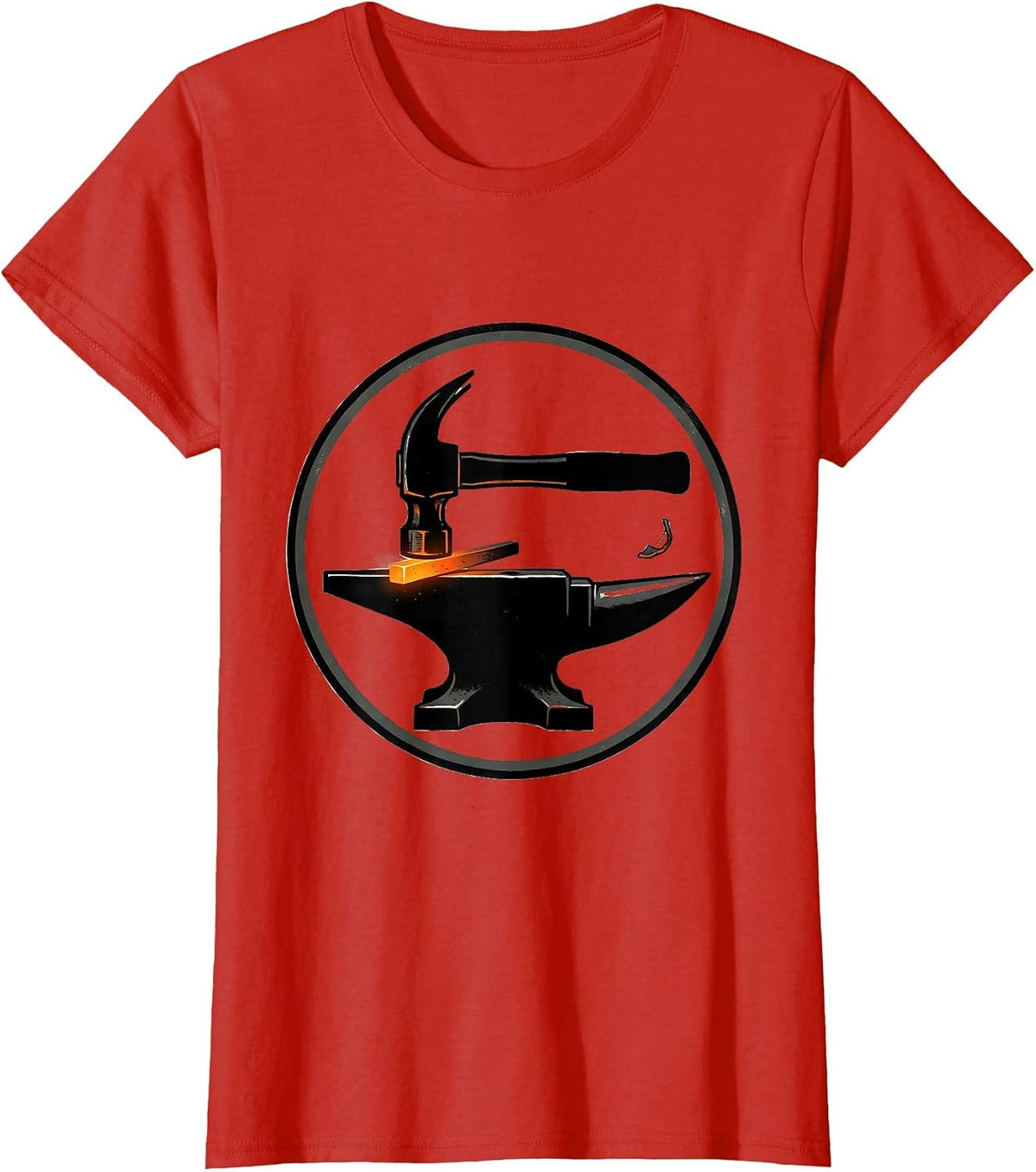 Women's Sealed Hammer Anvil Screenprint Blacksmith Humor T-Shirt - Red