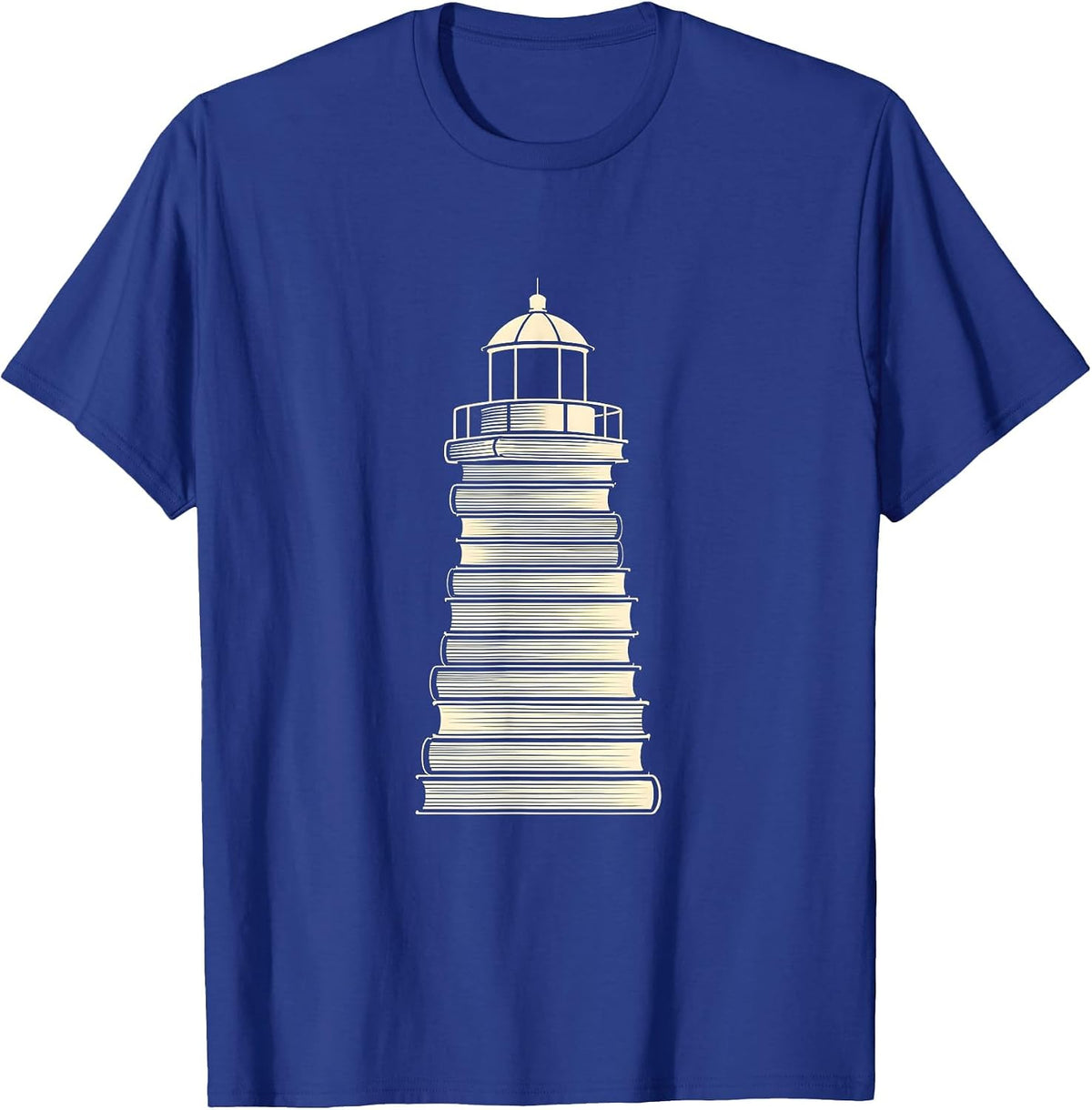 Reading Teacher Lighthouse Built from Stacked Books T-Shirt - Royal Blue