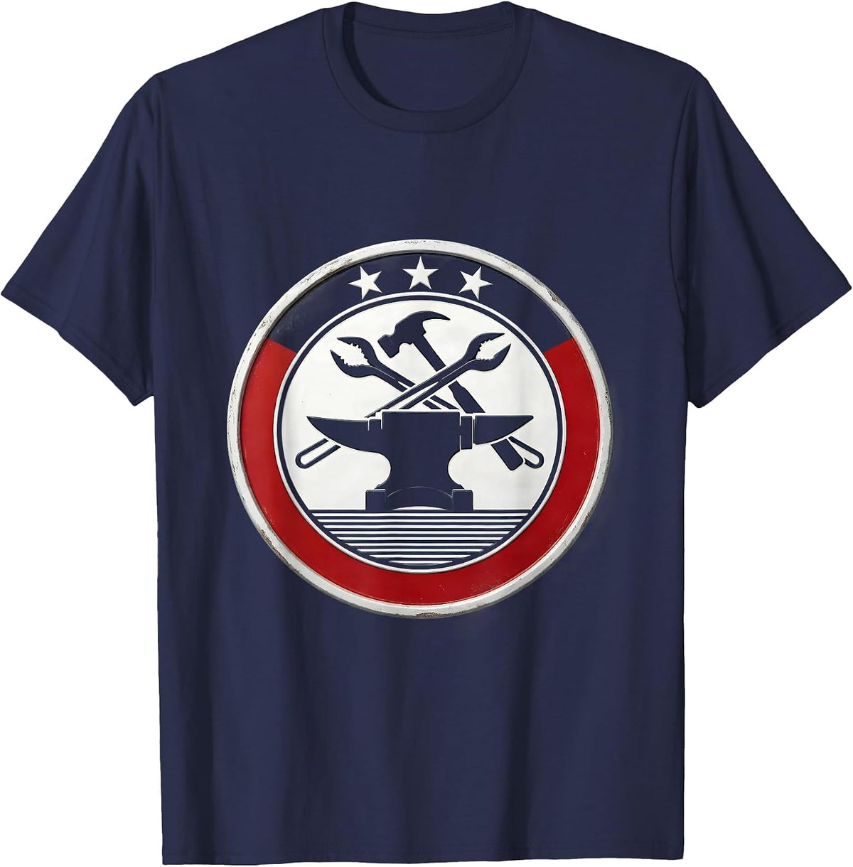 Men's Sealed Anvil Badge Patriotic Blacksmith Craft Pride T-Shirt - Navy Blue