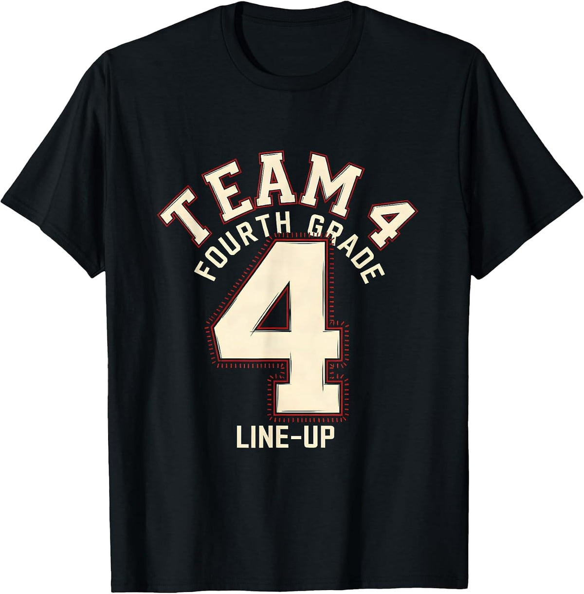 Men's Team 4 Fourth Grade Line-Up Playful Sports Team Pride Back T-Shirt - Black