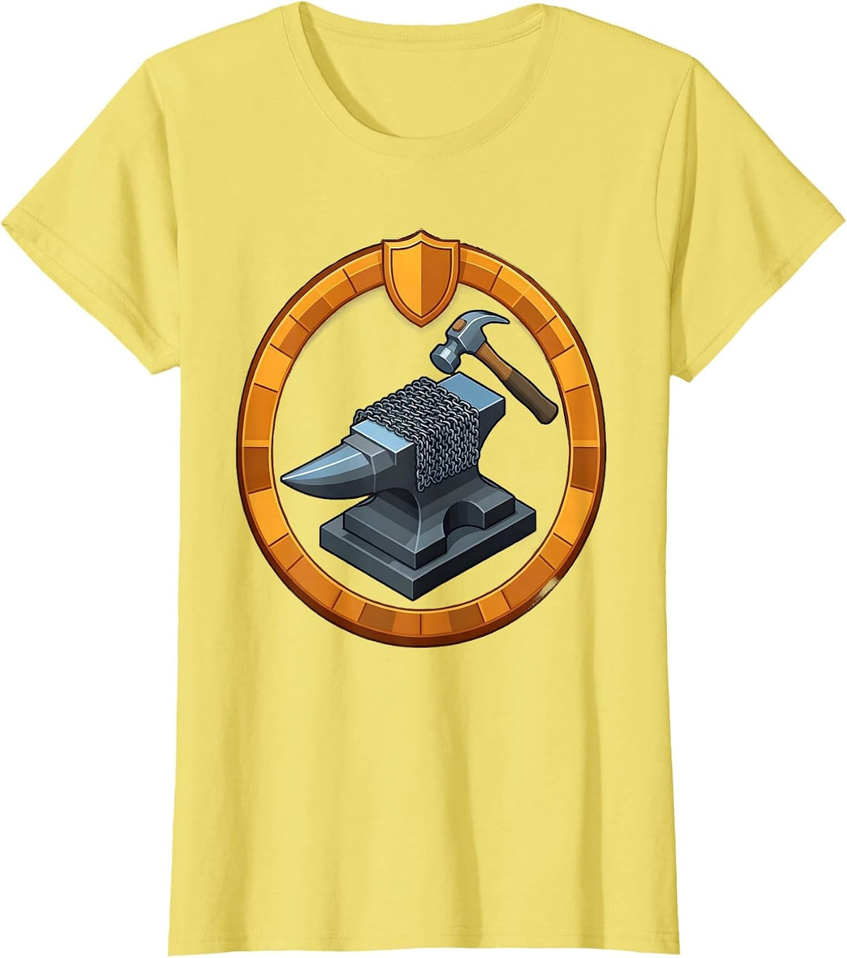 Women's Blacksmith Hammering Chainmail Over Anvil Graphic T-Shirt - Lemon Yellow