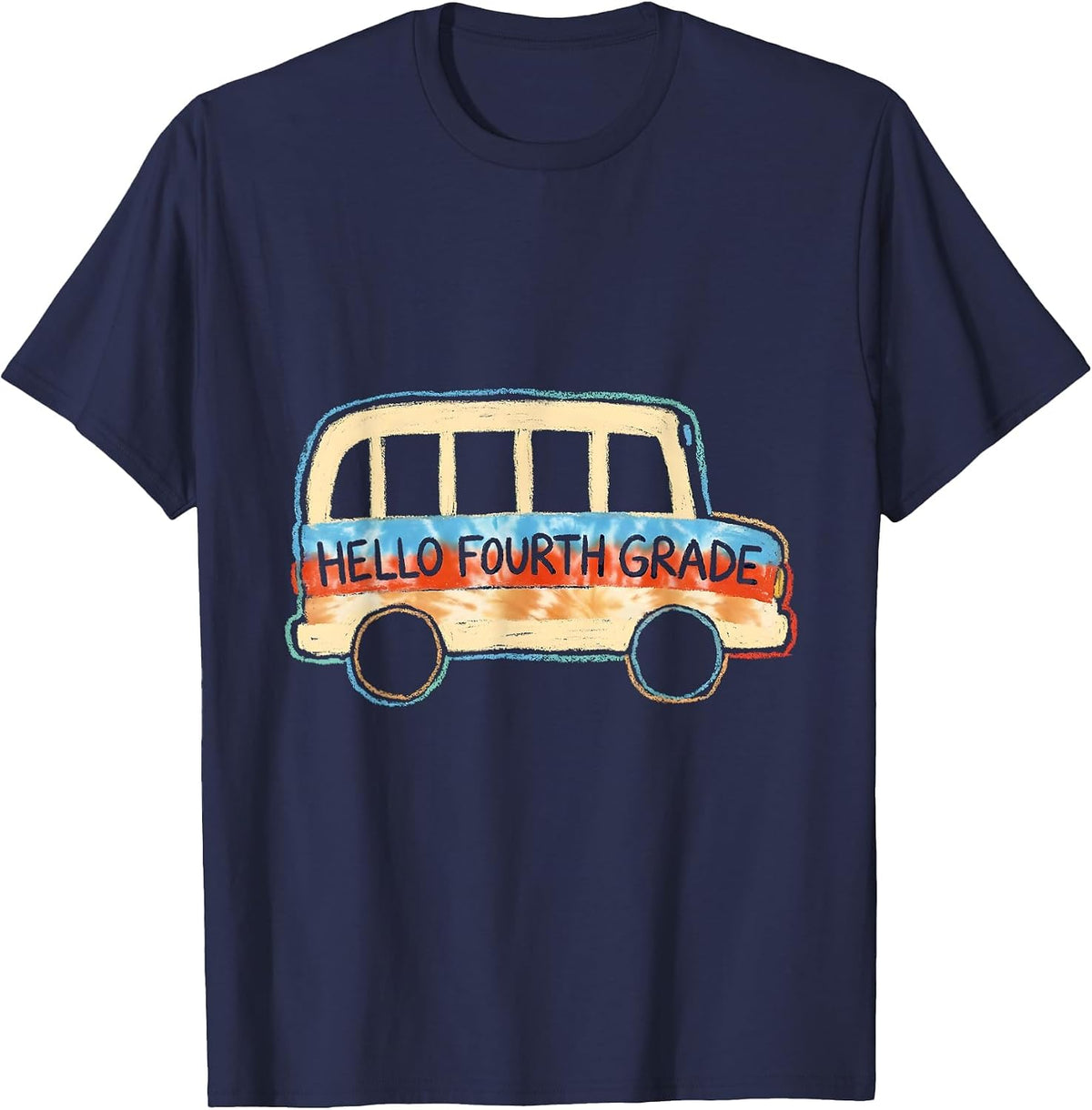Men's Hello Fourth Grade Naive Kidcore Back To School Grade Level T-Shirt - Navy Blue