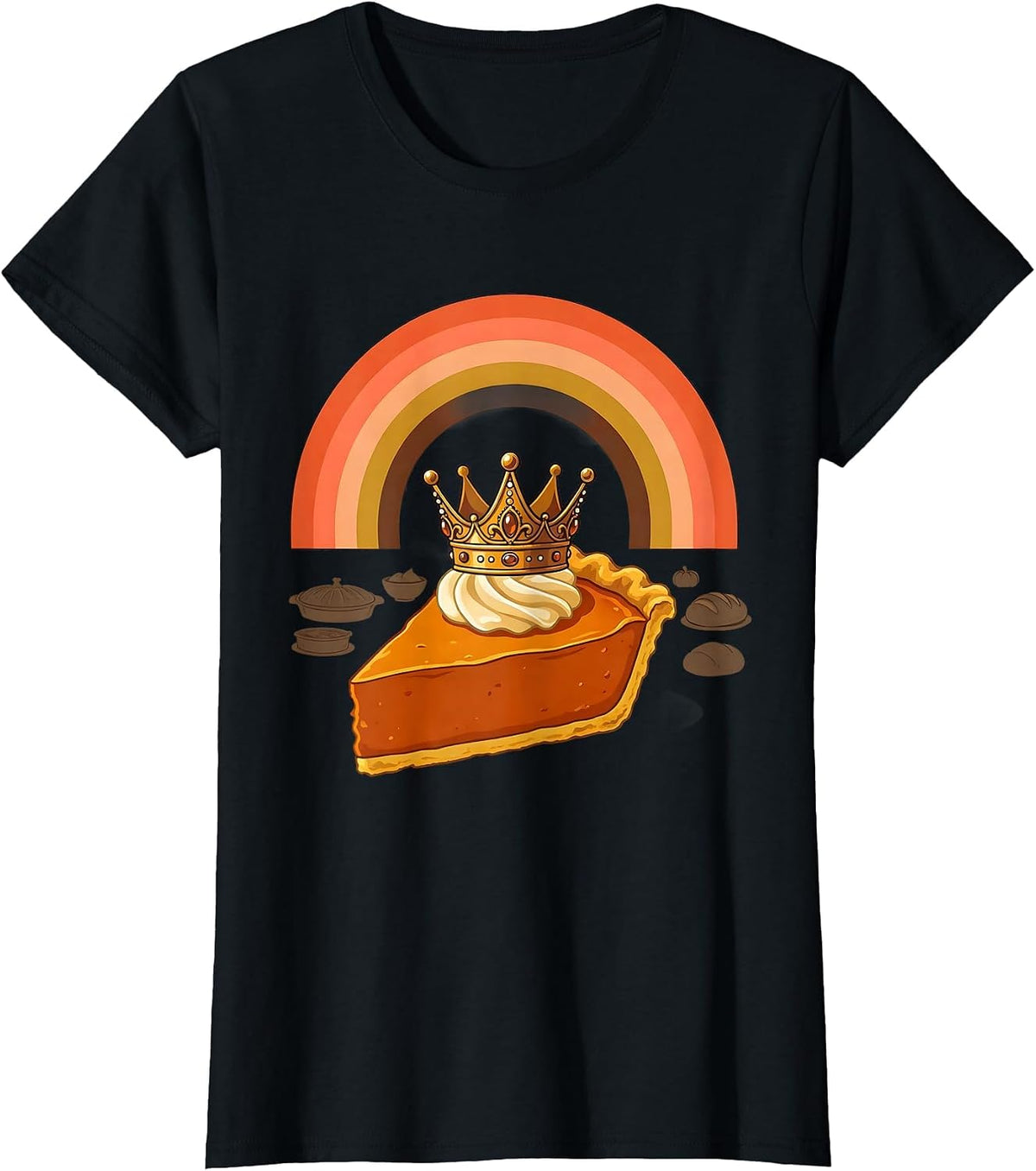 Crowned Pumpkin Pie Retro 70s Thanksgiving Humor T-Shirt - Black