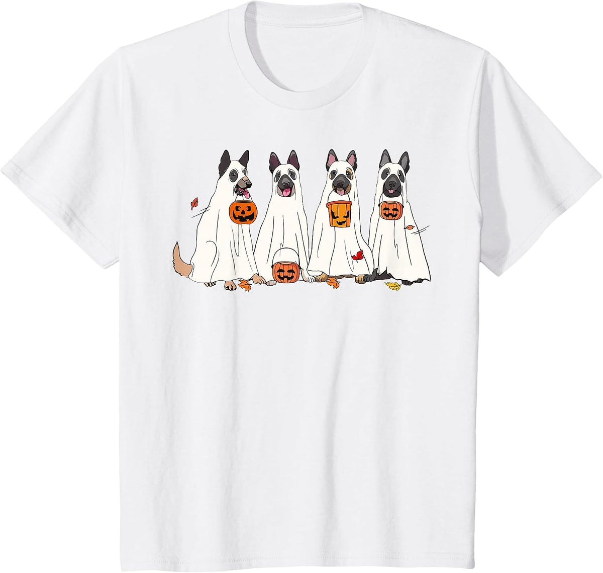 Dog Halloween Trick Or Treat Boo Ghost Pumpkin Malinois Dogs T-Shirt - White