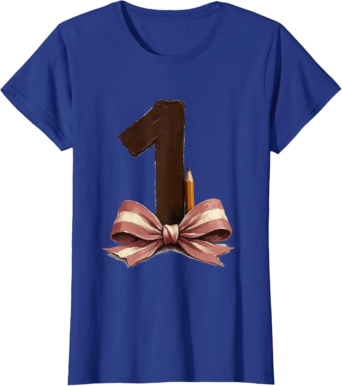 Women's First Grade Coquette Bow Back to School Pencil T-Shirt - Royal Blue
