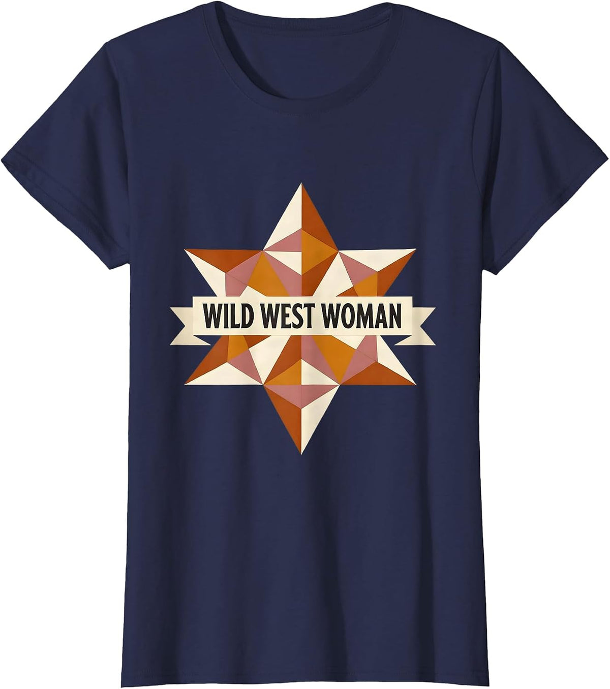Women's Wild West Woman Cowboy Graphic Design T-Shirt - Navy Blue