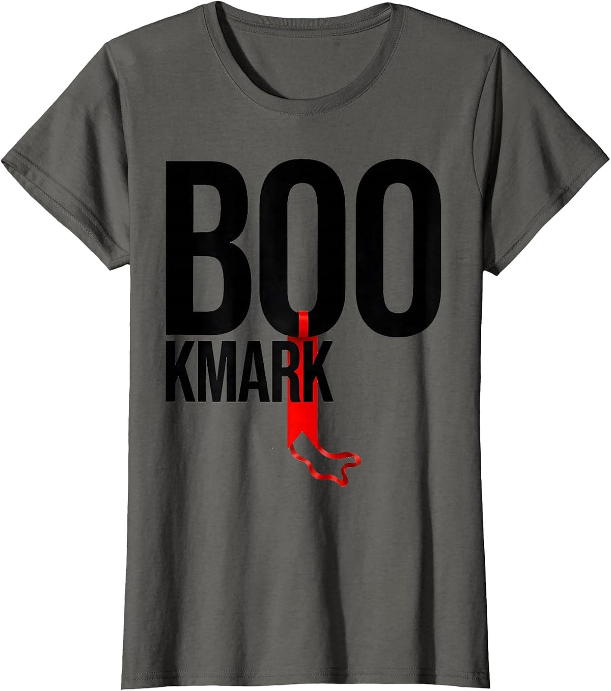 Women's Boo-kmark Whimsical Bookish Ghost Reading Halloween Teacher T-Shirt - Asphalt Grey