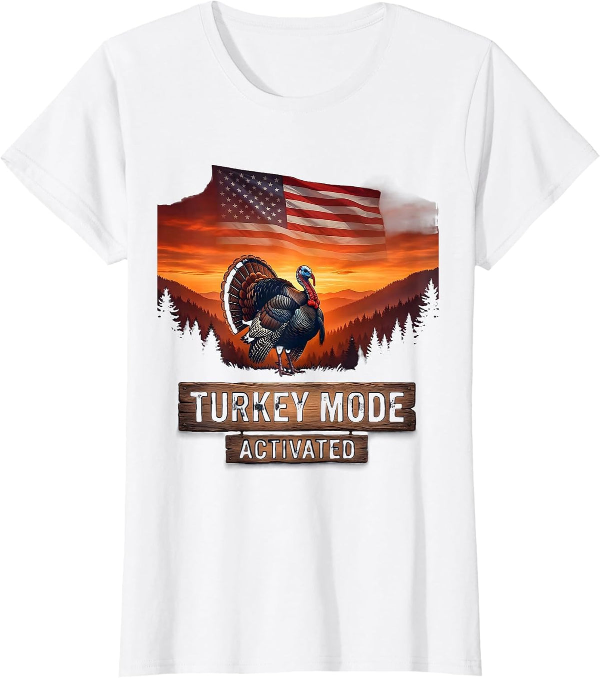 Women's Turkey Mode Activated Thanksgiving Design T-Shirt - White