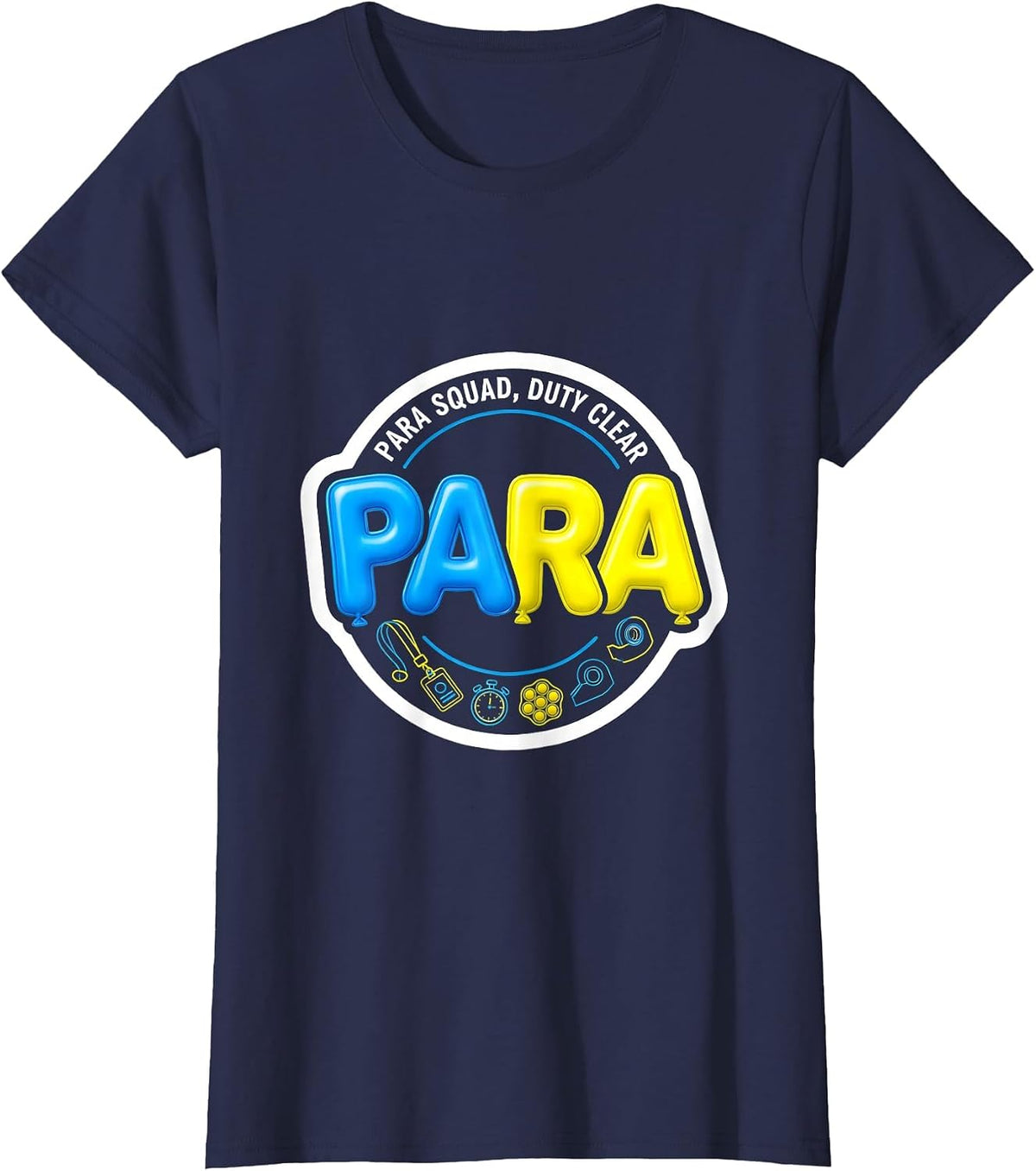 Women's Para Squad Duty Clear Sticker Style Back To School T-Shirt - Navy Blue