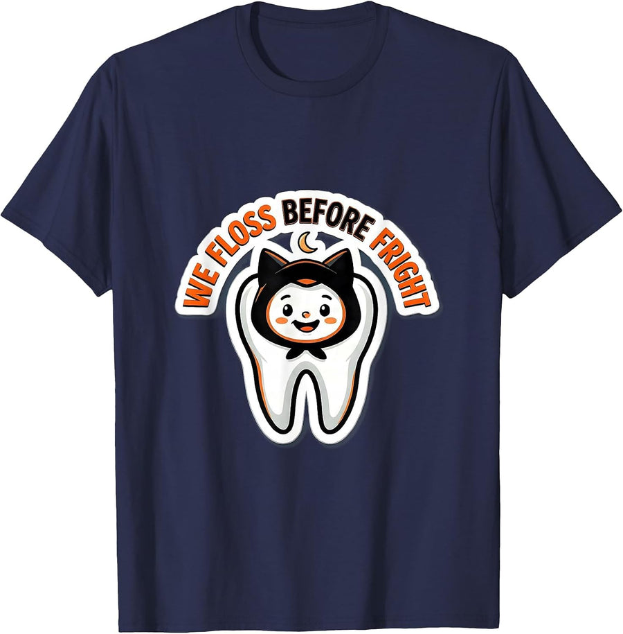 We Floss Before Fright Funny Dental Squad Halloween Costume T-Shirt - Navy Blue
