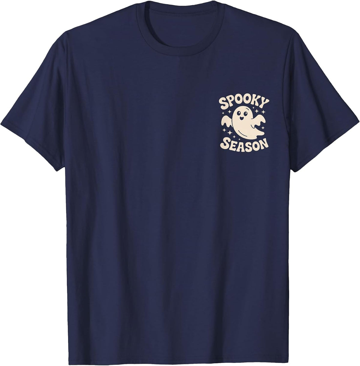 Halloween Ghost Spooky Season Costume Pocket Men Women Kids T-Shirt - Navy Blue