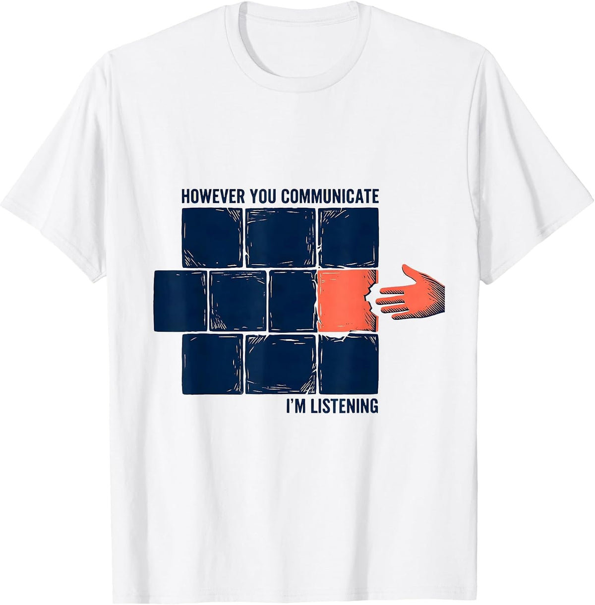 Men's However You Communicate, I'm Listening Linocut AAC SLP T-Shirt - White