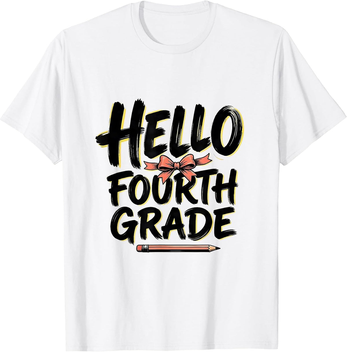 Men's Hello Fourth Grade Cute Coquette Bow Back to School Pencil T-Shirt - White