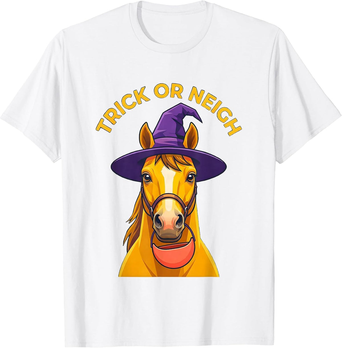 Men's Trick Or Neigh Flat Vector Halloween Horse Lover Humor T-Shirt - White