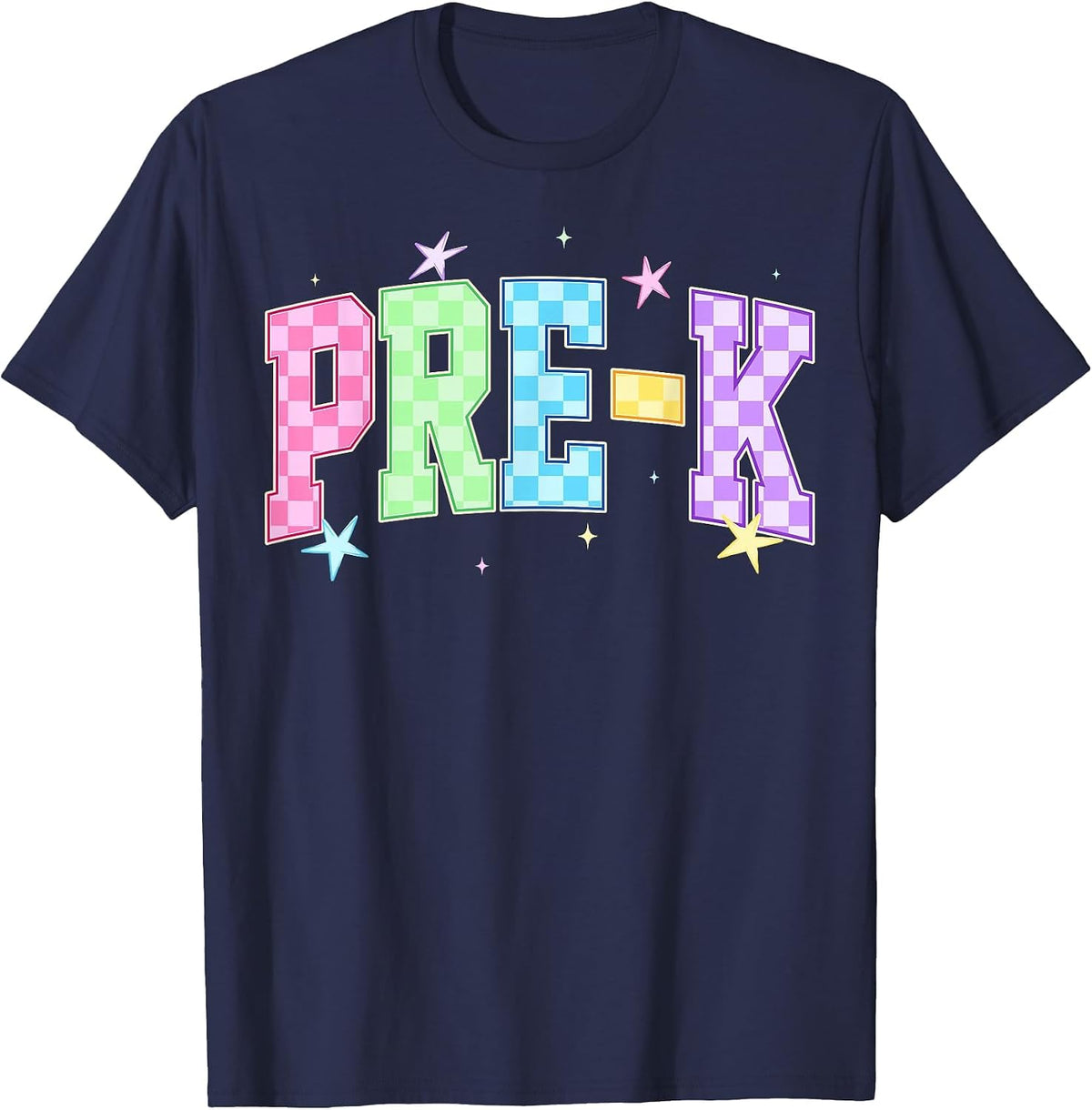 Back to School Checkered Pre-K Team Teacher Students T-Shirt - Navy Blue