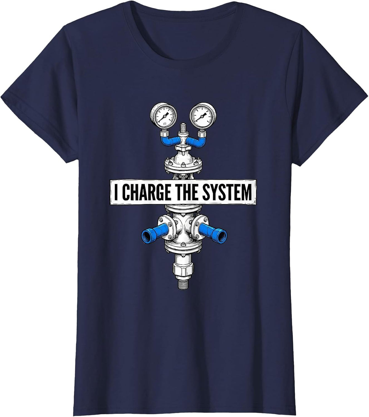Women's I Charge The System Funny HVAC Technician Charging Pride T-Shirt - Navy Blue