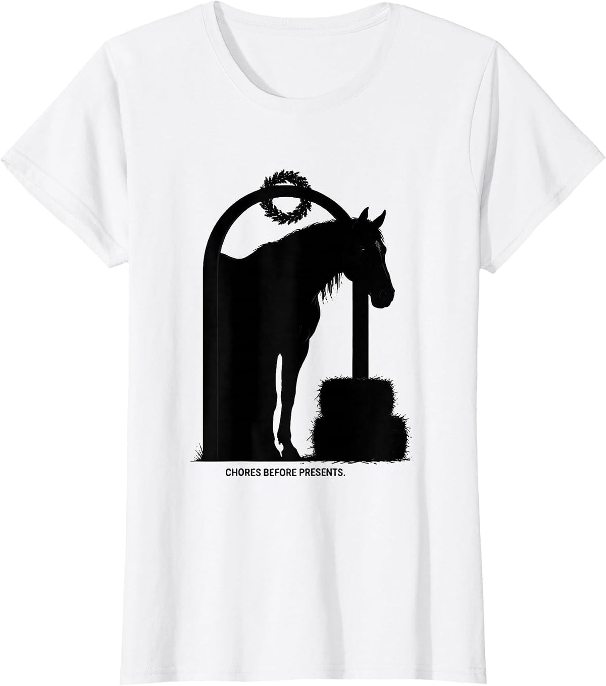 Chores Before Presents Funny Horse Lover Christmas Pajama T-Shirt - White