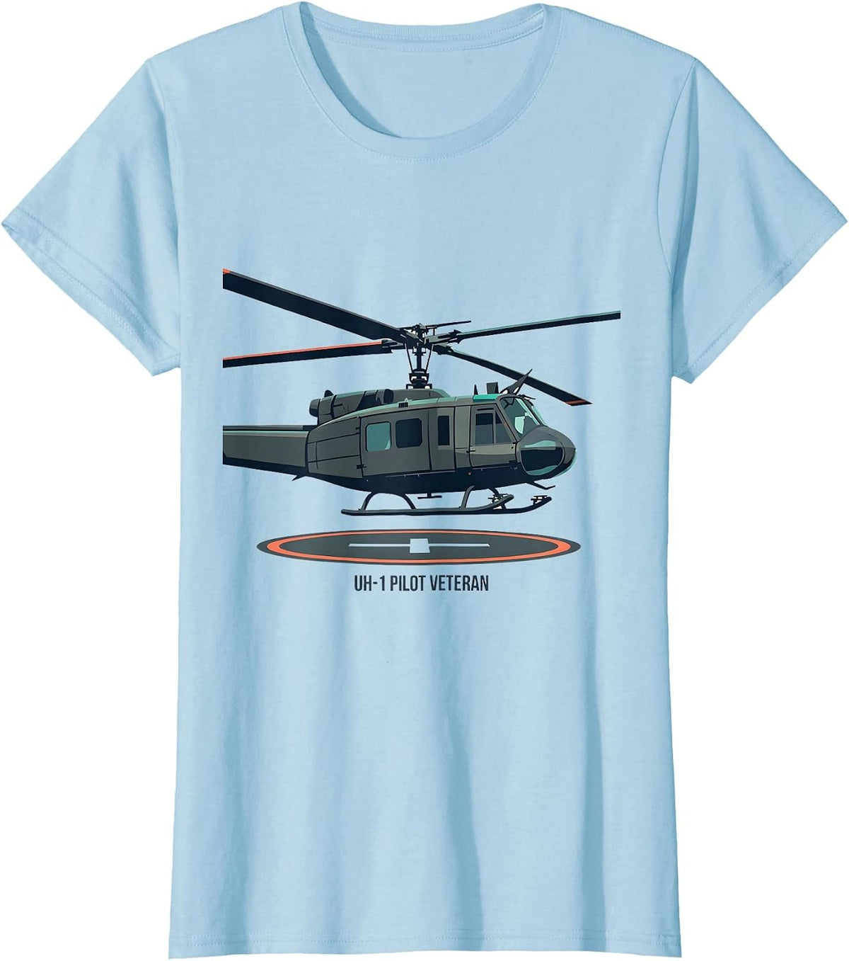 UH-1 Pilot Veteran Flat Vector Military Aviation Veteran T-Shirt - Baby Blue