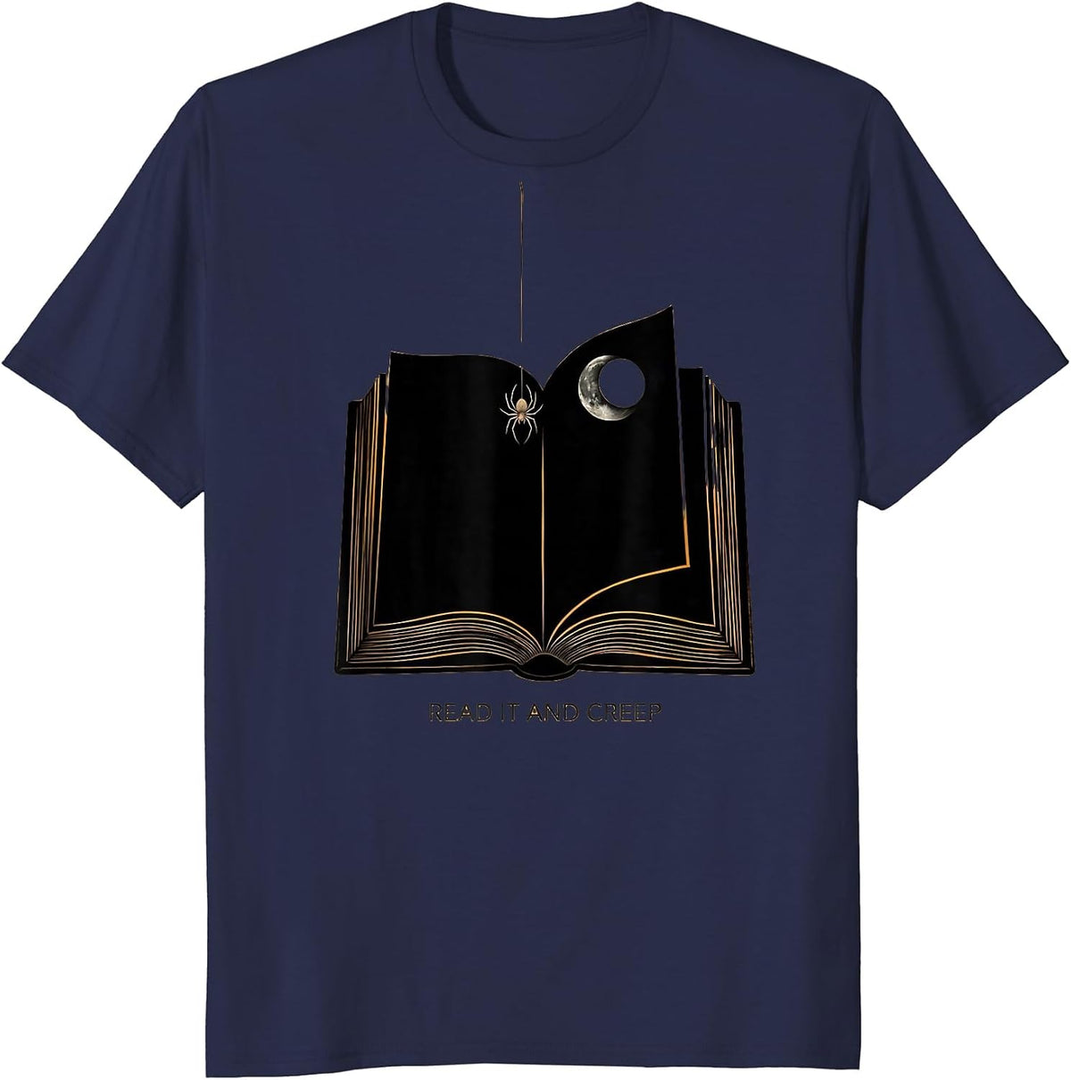 Read It And Creep Minimalist Halloween Bookworm Reading T-Shirt - Navy Blue