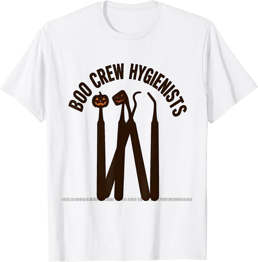 Men's Boo Crew Hygienists Funny Dental Hygienist Halloween Fall T-Shirt - White