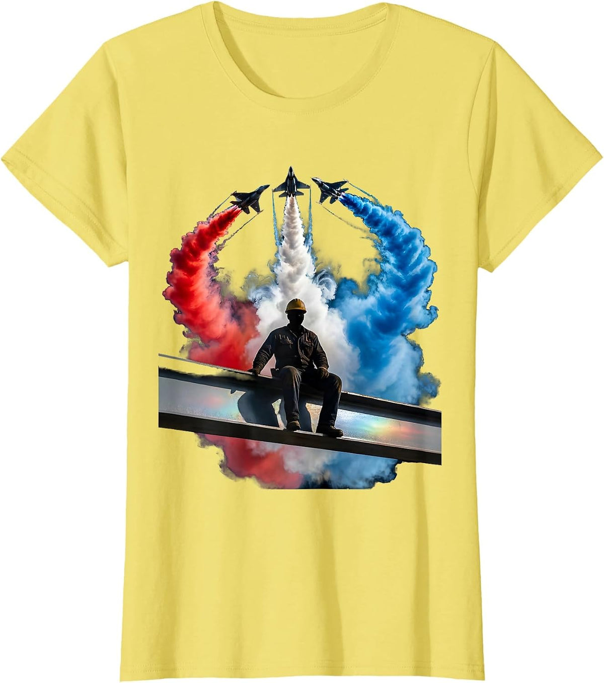 Women's Iron Worker Sunset Steel Beam Construction Art T-Shirt - Lemon Yellow